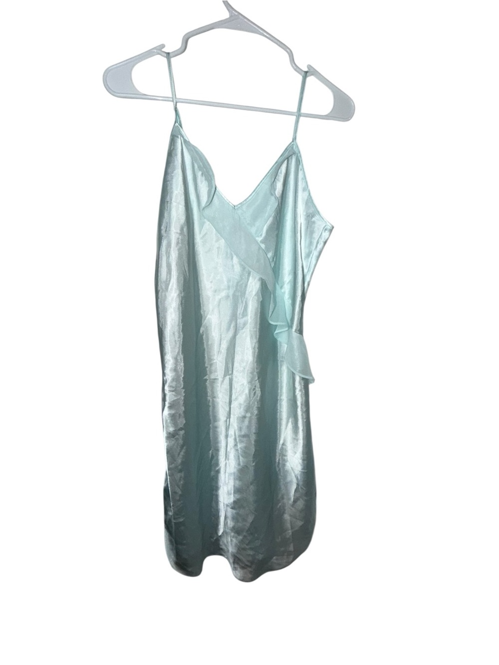 Secret Treasures Satin Slip Chemise in Light Aqua Blue